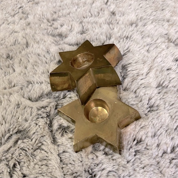 Vintage Brass STAR of DAVID Candle Stick Holders 6 point star Hexagram 2 qty - Picture 2 of 5